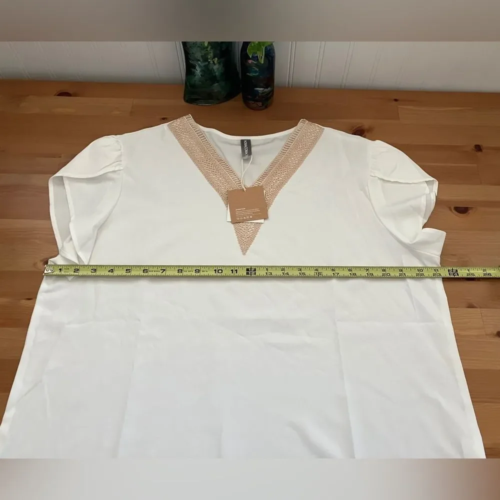 Noracora Lightweight Short Sleeve Pullover Blouse with Lace Detail Size XXL NWT - Picture 6 of 9